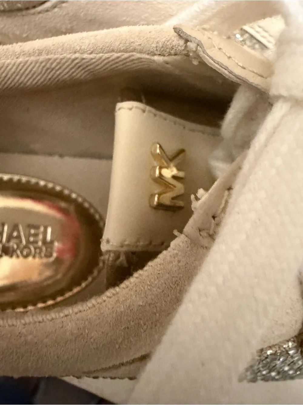 Michael Kors Beige and Gold Crystal-Embellished Sneakers